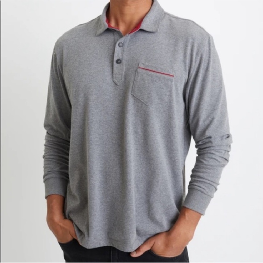 Marine Layer Respun Grey Long Sleeve Polo Shirt